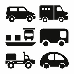 Automobile and Vehicle icons isolated silhouette vector art illustration