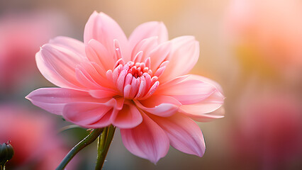 Fototapeta premium there is a pink flower that is in the middle of a field