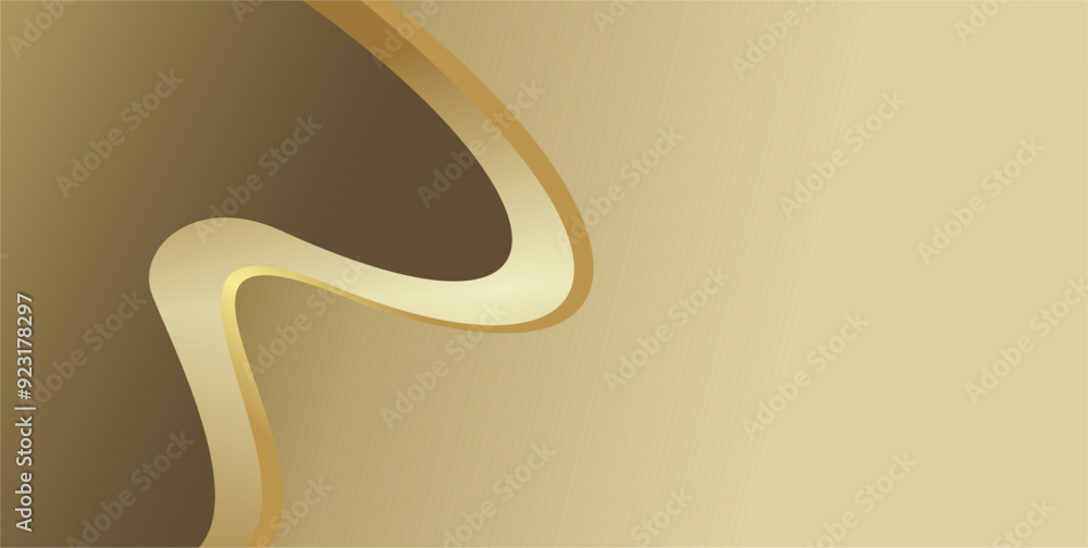 Poster composition of curved lines and abstract areas of gradient gold brown color and empty space as a bac