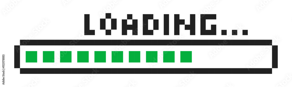 Fototapete pixel loading bar y2k retro 8 bit interface game, progress level, download status frame. pixel title