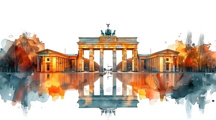30. A minimalist image with a white background featuring the Brandenburg Gate in Berlin in the center