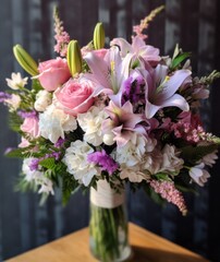 Elegant Pink and White Flower Bouquet in Vase - Perfect for Weddings, Anniversaries, and Celebrations