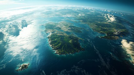 Obraz premium Aerial View of a Chain of Islands with Green Mountains