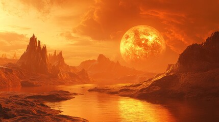 Alien Sunset over a Rocky Landscape