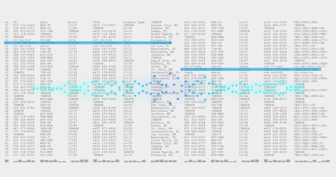 Processing data animation over spreadsheet with numerical and textual information