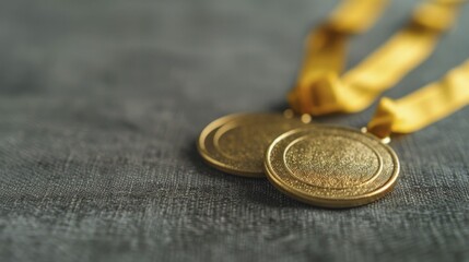 Gold winning medals symbolizing top honors and achievements, perfect for sports events and competitions.
