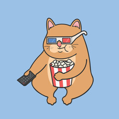 Cat Movie Time Vector Cartoon Cute Illustration Transparent Background