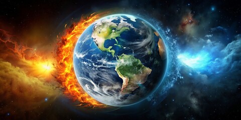 Obraz premium Earth going through cycles of creation and destruction , evolution, cycle, renewal, growth, destruction, transformation
