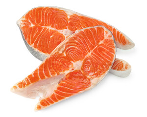 slice of raw fish, salmon, trout, steak, isolated on white background, clipping path