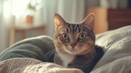 Obraz premium Close-Up of a Cat Relaxing on a Cozy Couch