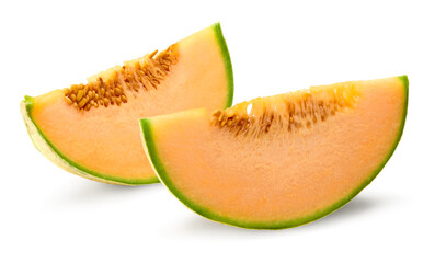 Sliced cantaloupe melon isolated on white background. clipping path