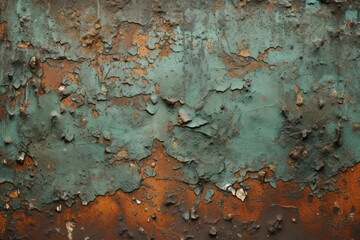Processed collage of grunge chipped paint rusty textured metal in daylight. Background for banner