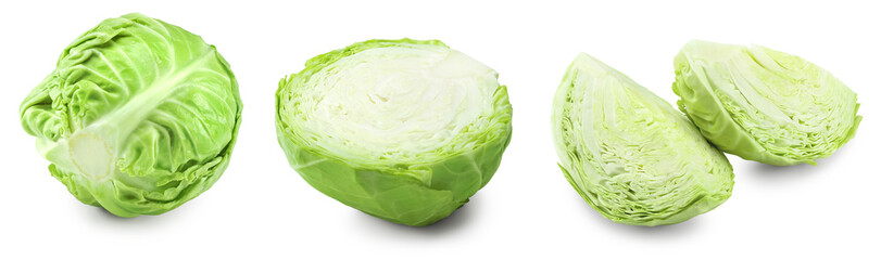 Fototapeta premium green cabbage with pieces isolated on white background. clipping path