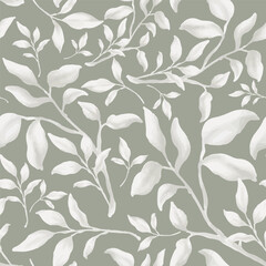 Fototapeta premium white watercolor leaf seamless pattern background