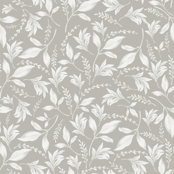 white watercolor leaf seamless pattern background