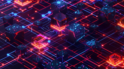 a detailed visual of blockchain transactions with interconnected blocks, secure chains