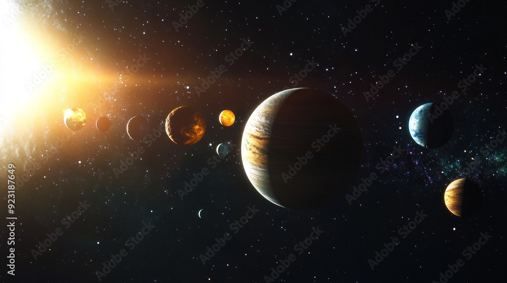 Wall mural planets and stars in the cosmos