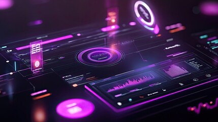 Fototapeta premium Futuristic Digital Interface with Neon Glowing Elements
