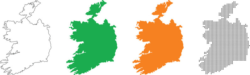 Ireland map vector in various style outline, green, orange, dotted style