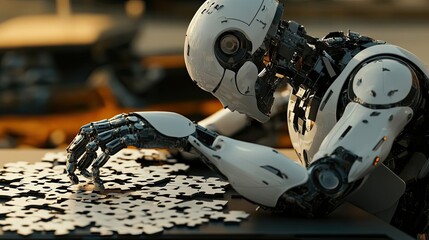 Fototapeta premium A Futuristic Robot Solving a Jigsaw Puzzle