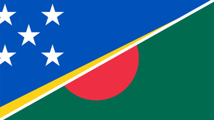 Solomon Island and Bangladesh flags combined in a split design, symbolizing international relations, global unity, and cultural exchange