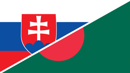 Obraz premium Slovakia and Bangladesh flags combined in a split design, symbolizing international relations, global unity, and cultural exchange