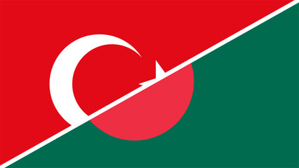 Turkey and Bangladesh flags combined in a split design, symbolizing international relations, global unity, and cultural exchange