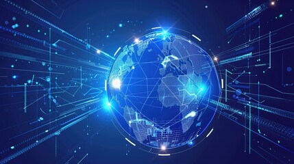 Futuristic digital globe with connecting lines.