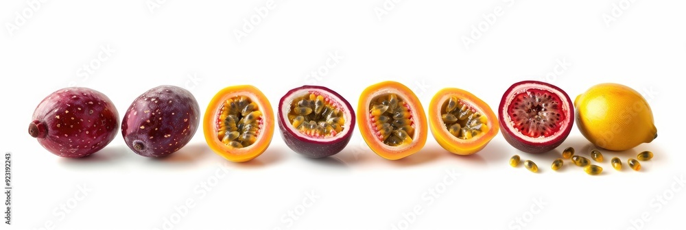 Wall mural sliced and seeded passion fruit from exotic varieties