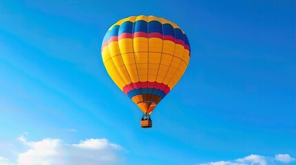 Obraz premium A vibrant hot air balloon floats gracefully in a clear blue sky, offering a stunning view of the world below.