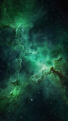 Fototapeta premium Space view nebulas in dark and green theme, astronomical fantasy galaxy view