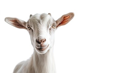 Fototapeta premium Curious White Goat Staring - Isolated white background.