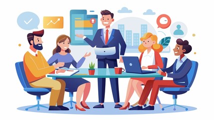 A corporate business team and manager are attentive postures and engaged in discussion reflect the importance of collaborative planning, as they navigate the path towards achieving organizational goal