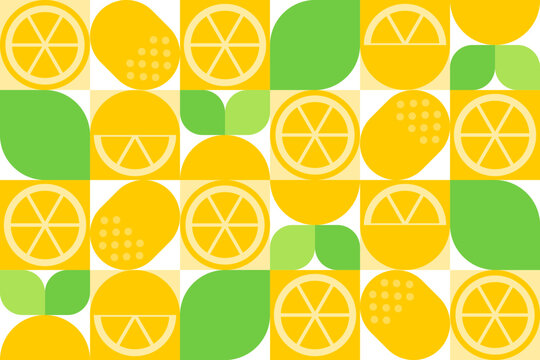 Abstract lemon geometric seamless pattern. Yellow lemon mosaic texture. Vector illustration for background