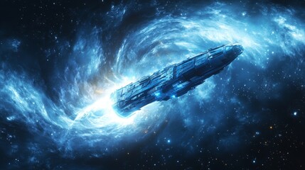 Obraz premium Spaceship Entering a Nebula