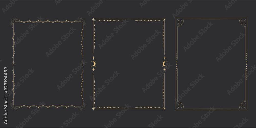 Canvas Prints gold celestial minimal esoteric frame, thin line border, mystyc linear decoration with dots, moon, s