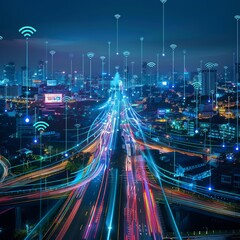 Smart city covered by 5g network signal and wifi wireless network