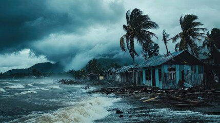 Coastal Houses Damaged by a Storm