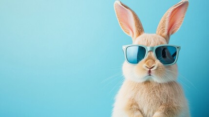 Cool bunny with sunglasses on pastel blue background	
