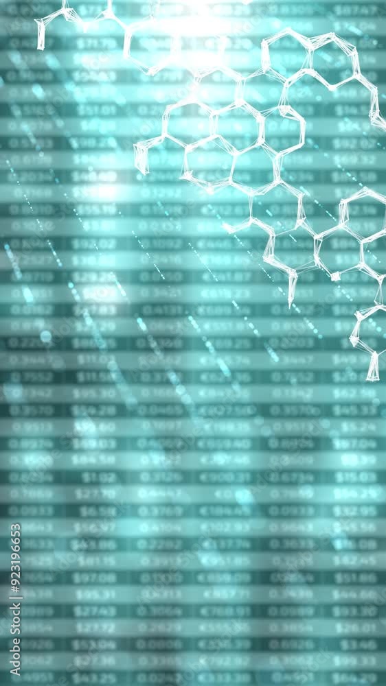 Poster green blue chemical hexagon bonds molecules cyber space with business data vertical loop animation b