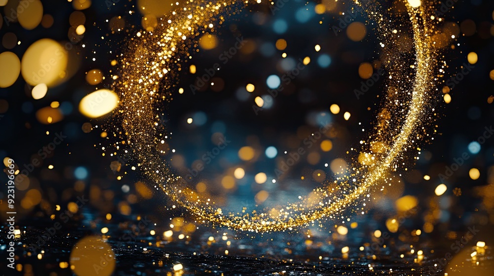 Poster a dynamic and captivating circle of glitter floating in the air, capturing the essence of festive an