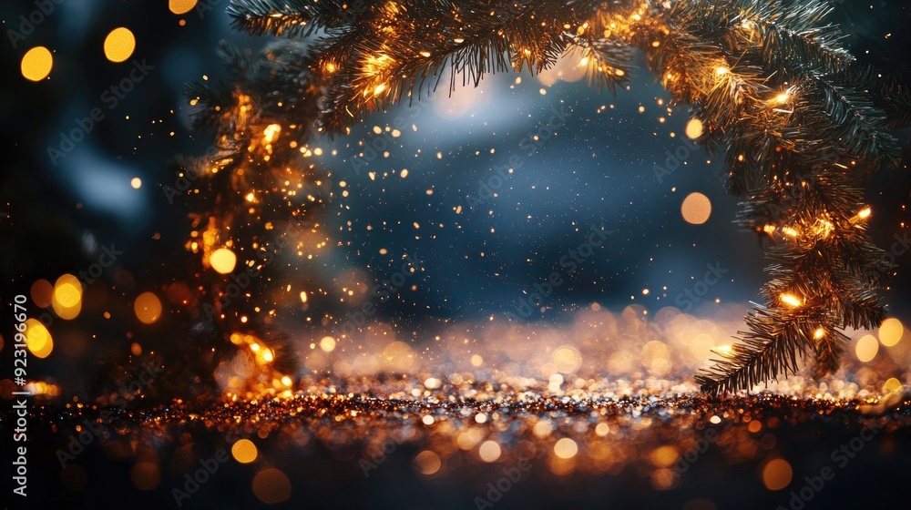 Poster a dynamic and captivating circle of glitter floating in the air, capturing the essence of festive an