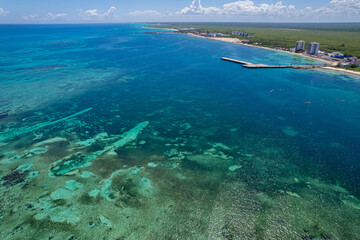 Drone view of Coral Reef in Puerto Morelos, Mexico