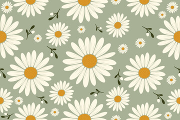 Daisy seamless pattern. Vintage flowers. Vintage Floral patterns seamless embroidery texture ethnic batik Denmark damask daisy Flower motifs paisley wallpaper Vector illustration.