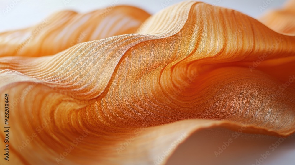 Poster detailed view of a long orange fabric featuring a wave pattern, showcasing its texture and color in 
