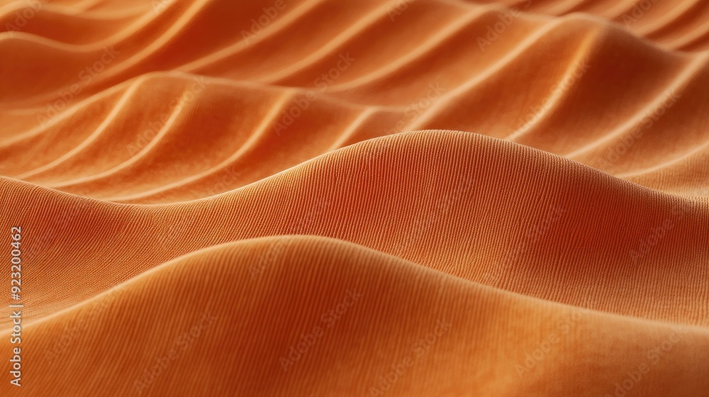 Poster detailed view of a long orange fabric featuring a wave pattern, showcasing its texture and color in 