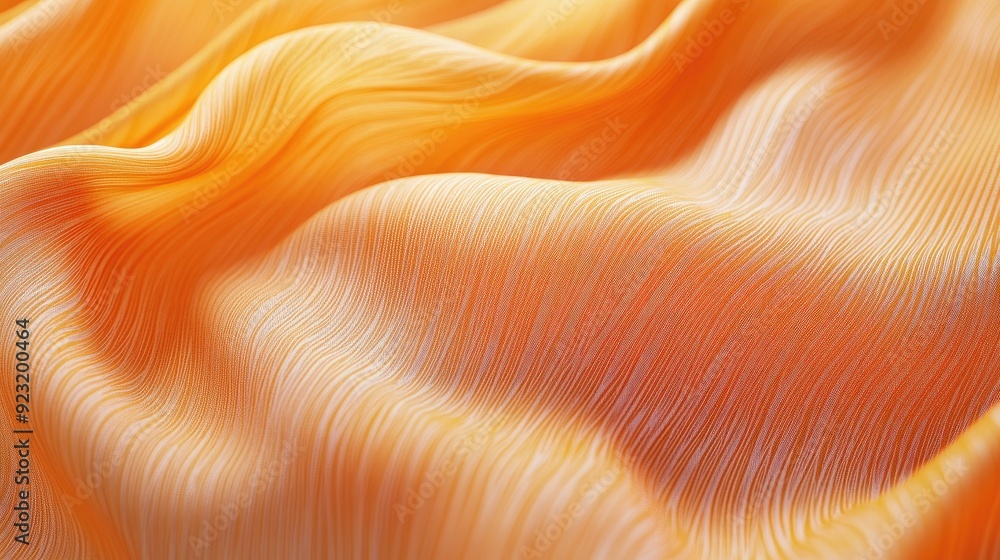 Poster detailed view of a long orange fabric featuring a wave pattern, showcasing its texture and color in 