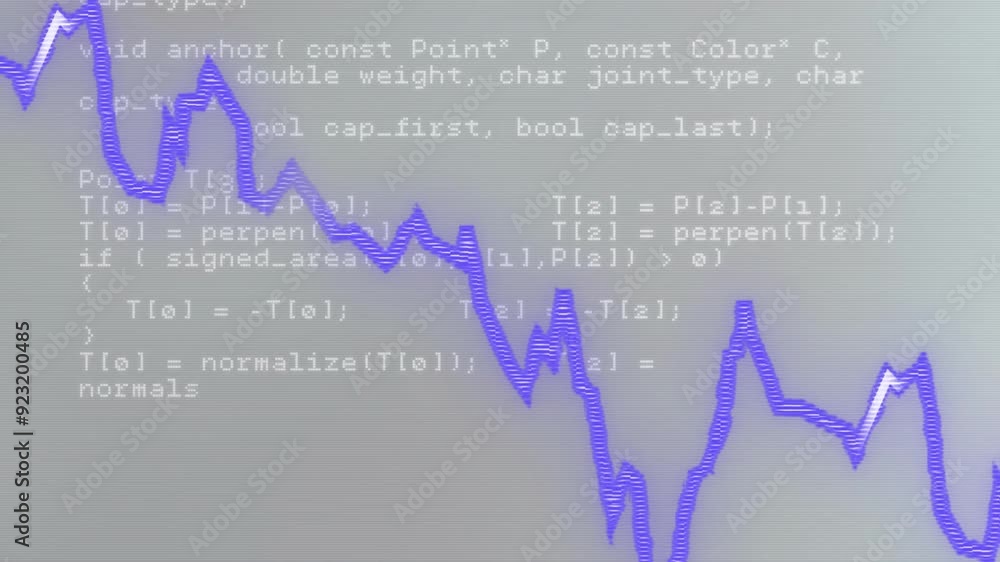 Poster financial graph and coding animation over mathematical formulas and calculations