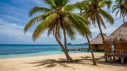 Naklejka premium tropical beach with coconut palm trees