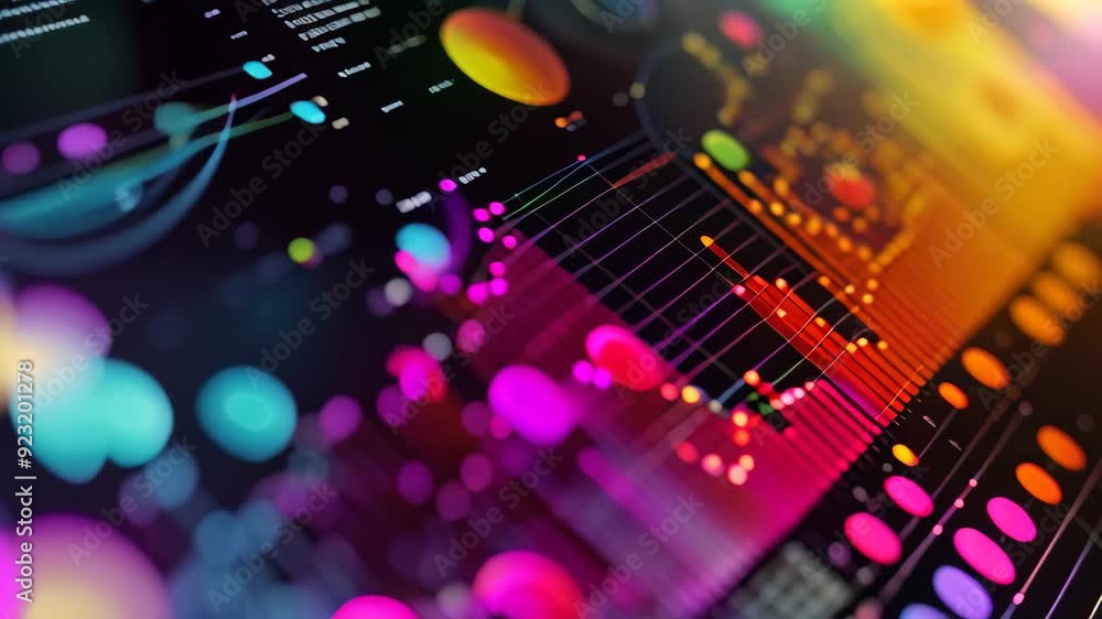 Aufkleber close-up view of a computer screen displaying vivid and varied colors, utilizing data visualization 